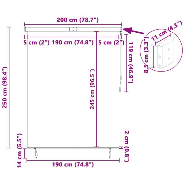 vidaXL Estores de rolo Riscas Creme 200 x 250 cm Tecido e Alum&iacute;nio