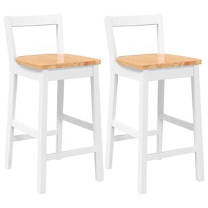 vidaXL Bancos de bar 2 pcs madeira de seringueira maciça branco