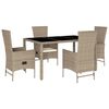 vidaXL 5 pcs conjunto de jantar p/ jardim com almofad&otilde;es vime PE bege