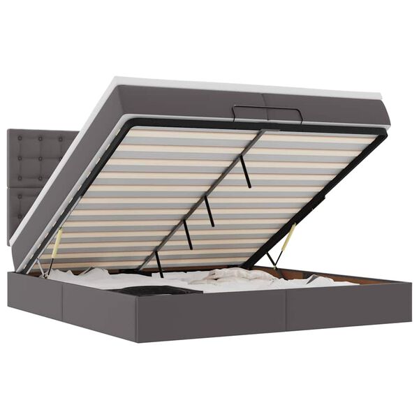 vidaXL Estrutura de cama otomana com colch&atilde;o cinza couro falso