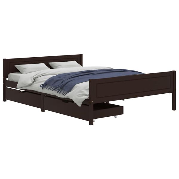 vidaXL Estrutura de cama c/ 2 gavetas 160x200 cm pinho castanho-escuro
