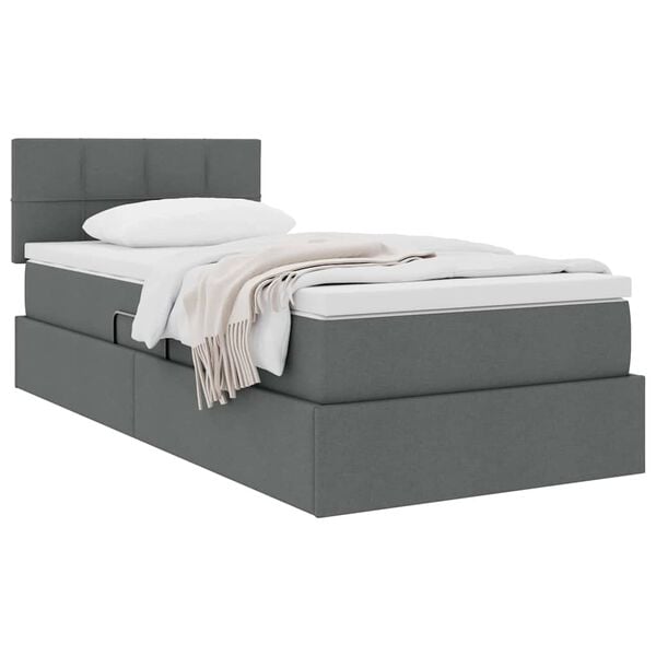 vidaXL Cama com arruma&ccedil;&atilde;o e colch&atilde;o Cinza Escuro 90 x 190 cm