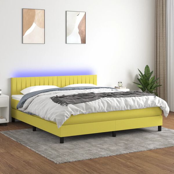 vidaXL Cama box spring c/ colch&atilde;o e LED 180x200 cm tecido verde