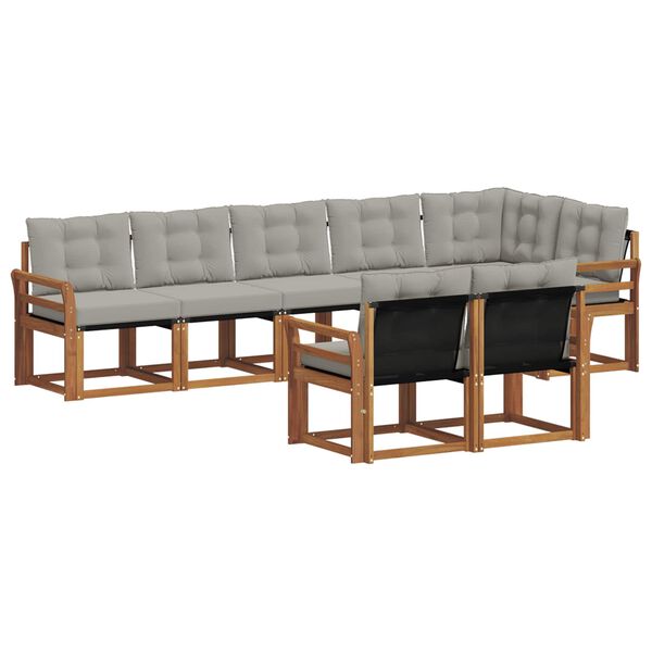 vidaXL Conjunto de Sof&aacute;s para Exterior 8 pcs Cinza Natural e Claro