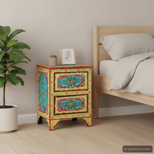 vidaXL Mesa de cabeceira pintada &agrave; m&atilde;o 40x30x50 cm mangueira maci&ccedil;a
