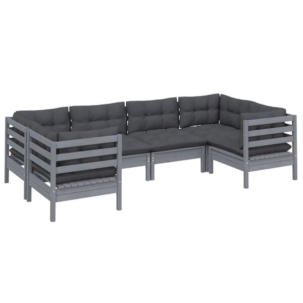 vidaXL 6 pcs conjunto lounge de jardim c/ almofad&otilde;es pinho cinza
