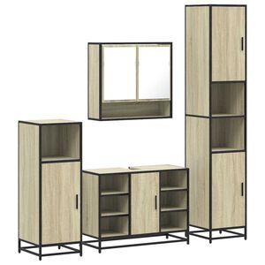 vidaXL 4 pcs conj. m&oacute;veis casa banho derivados madeira carvalho sonoma