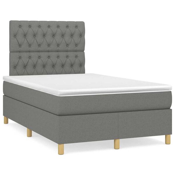 vidaXL Cama boxspring com colch&atilde;o 120x190 cm tecido cinzento-escuro