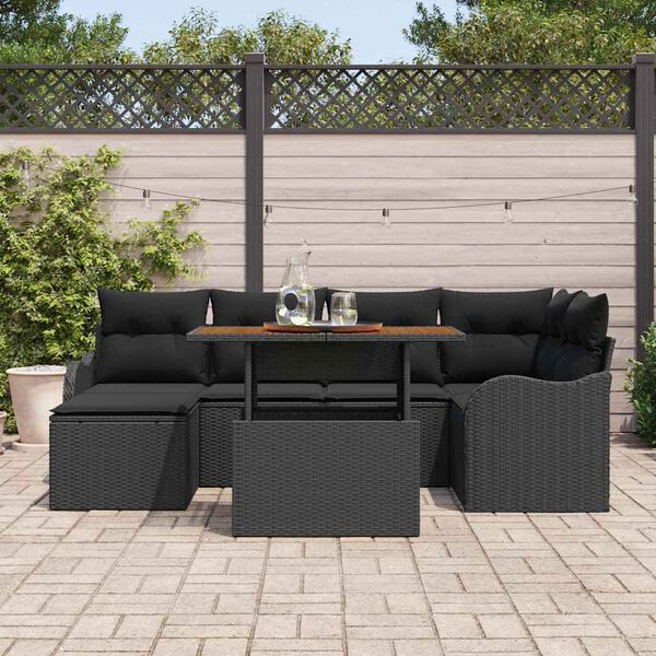 vidaXL Conjunto de Sof&aacute; de Jardim com almofada 7 pcs Preto