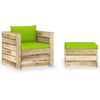 vidaXL 2 pcs conj. lounge jardim c/ almofad&otilde;es madeira impreg. verde
