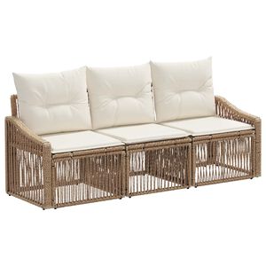 vidaXL Conjunto de Sof&aacute; de Jardim 3 unid. Bege vime PE