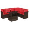 vidaXL Conjunto de sof&aacute; de jardim com 7 pe&ccedil;as e almofadas em rattan sint&eacute;tico marrom