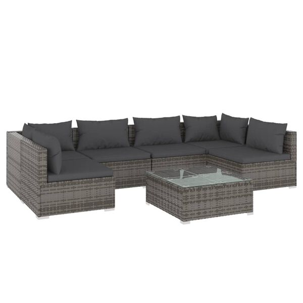 vidaXL 7 pcs conjunto lounge de jardim c/ almofad&otilde;es vime PE cinzento