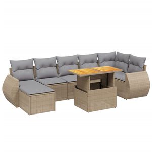 vidaXL 8 pcs conjunto de sof&aacute;s p/ jardim com almofad&otilde;es vime PE bege