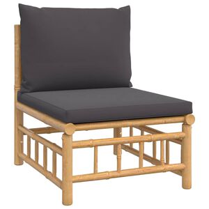 vidaXL Sof&aacute; de centro de jardim bambu com almofad&otilde;es cinzento-escuro