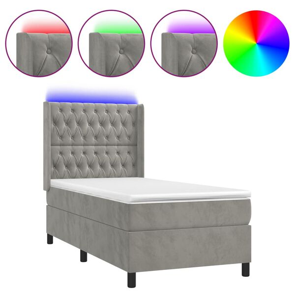 vidaXL Cama box spring c/ colch&atilde;o/LED 80x200 cm veludo cinzento-claro