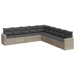 vidaXL 9 pcs conj. sof&aacute;s jardim com almofad&otilde;es vime PE cinzento-claro