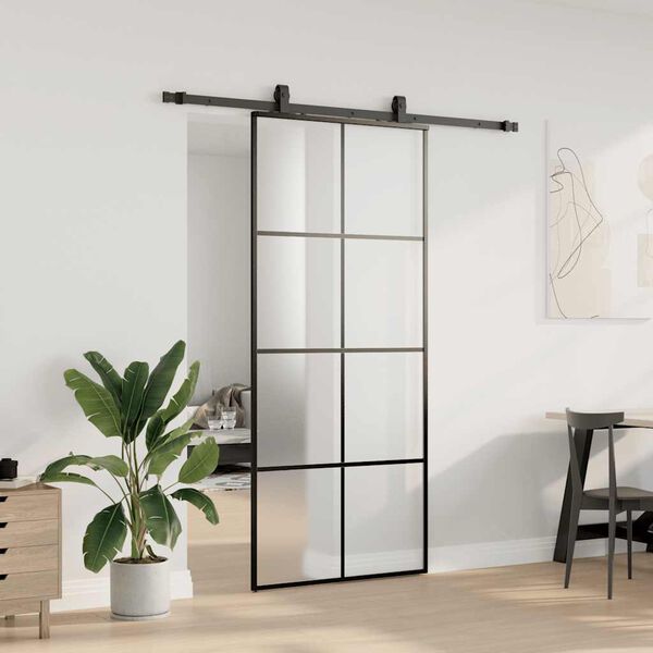 vidaXL Porta deslizante c/ conj. ferragens 90x205cm vidro ESG preto