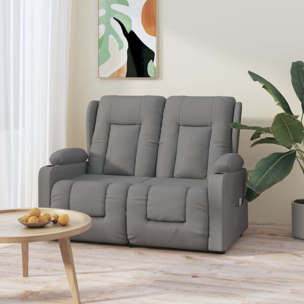 vidaXL Poltrona massagens 2 lug. reclin&aacute;vel sup. copo couro art. cinza
