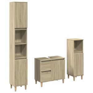 vidaXL 3 pcs conj. m&oacute;veis casa banho derivados madeira carvalho sonoma