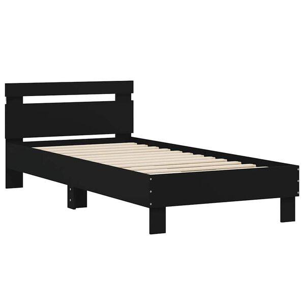 vidaXL Estrutura de cama com cabeceira e luzes LED 75x190 cm preto