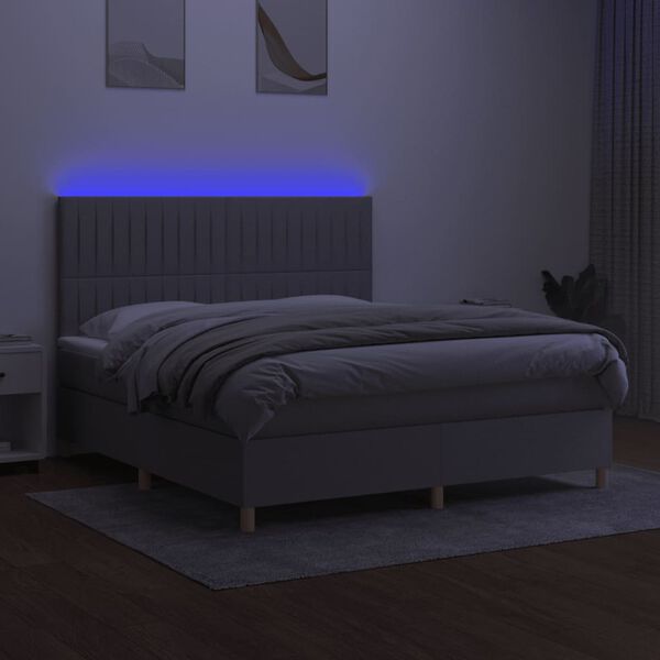 vidaXL Cama box spring c/ colch&atilde;o e LED 180x200 cm tecido cinza-claro