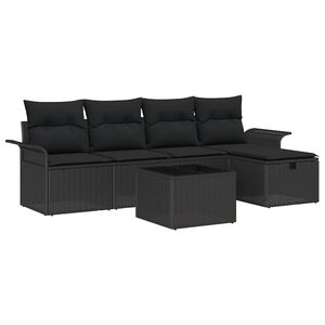 vidaXL Conjunto de Sof&aacute; de Jardim com almofada 6 pcs Preto vime PE