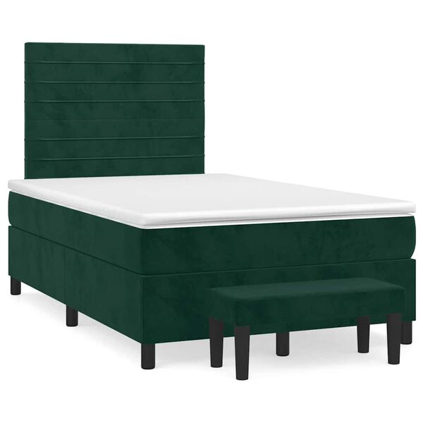 vidaXL Cama boxspring com colch&atilde;o 120x200 cm veludo verde-escuro