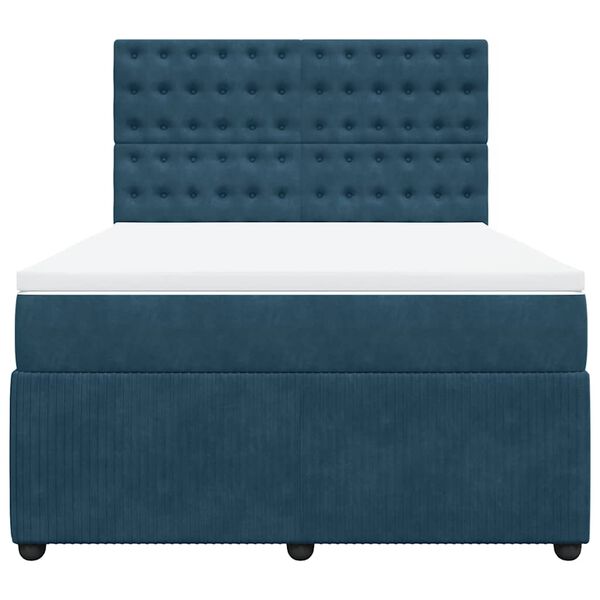 vidaXL Cama com molas/colch&atilde;o 140x190 cm veludo azul-escuro