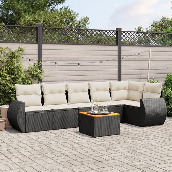 vidaXL 7 pcs conjunto de sof&aacute;s p/ jardim c/ almofad&otilde;es vime PE preto
