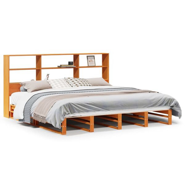 vidaXL Cama com estante sem colch&atilde;o 180x200 cm madeira maci&ccedil;a