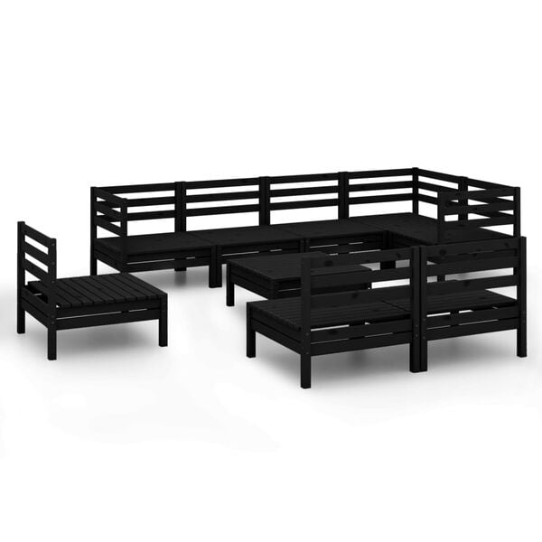 vidaXL 9 pcs conjunto lounge de jardim pinho maci&ccedil;o preto