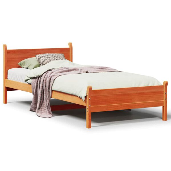 vidaXL Cama sem colch&atilde;o 75x190 cm madeira de pinho maci&ccedil;a castanho-mel