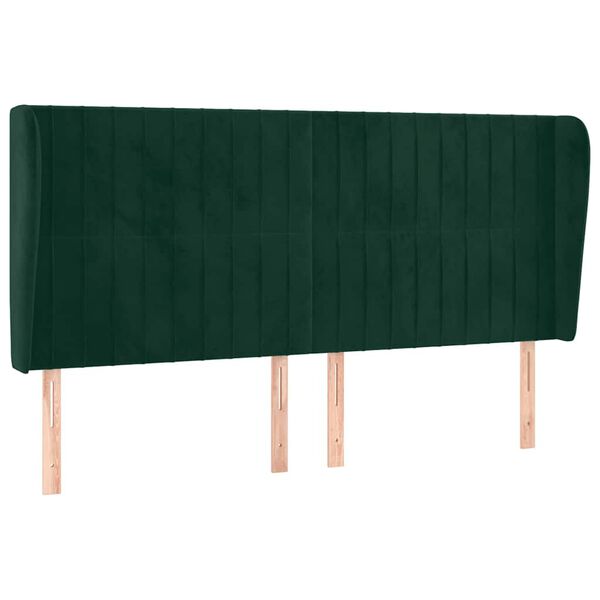 vidaXL Cabeceira cama c/ abas veludo 163x23x118/128 cm verde-escuro