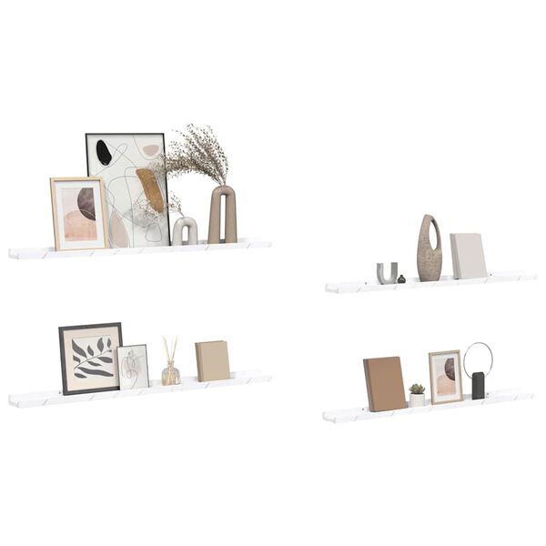 vidaXL Prateleira de Parede 4 pcs M&aacute;rmore Branco 100 x 9 x 3 cm