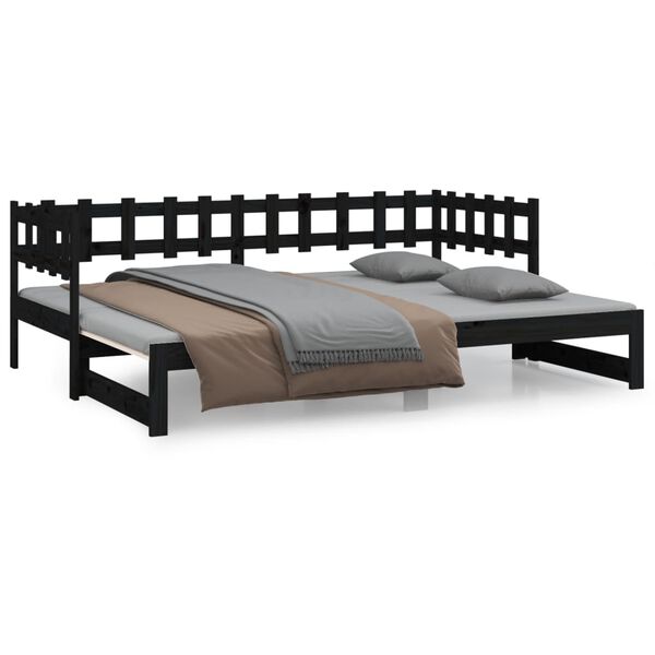 820736 vidaXL Sof&aacute;-cama de puxar 2x(90x200) cm pinho maci&ccedil;o preto