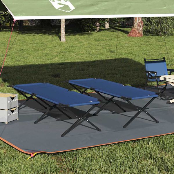 vidaXL Cama de Camping Dobr&aacute;vel Manual 2 pcs Azul 210 x 80 x 46 cm