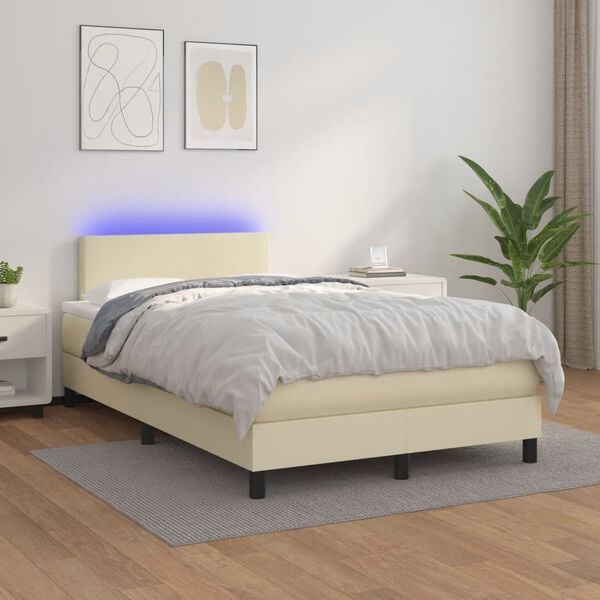 vidaXL Cama box spring c/ colch&atilde;o/LED 120x200cm couro artificial creme