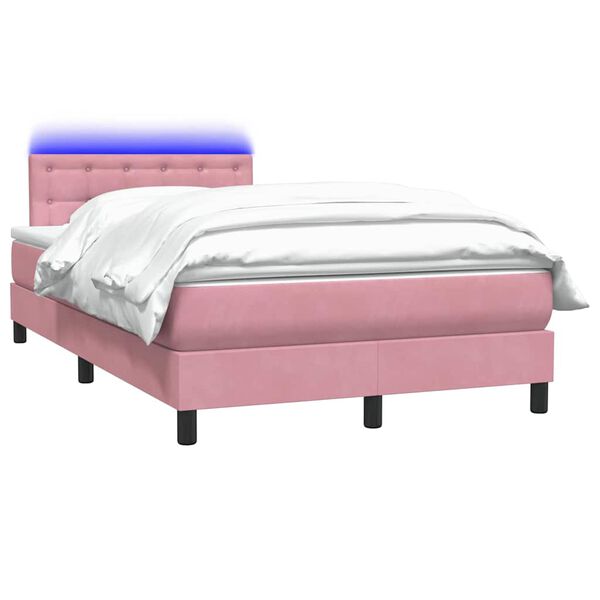 vidaXL Cama box spring c/ colch&atilde;o e LED 120x220 cm veludo rosa
