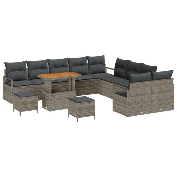 vidaXL Conjunto de Sof&aacute; de Jardim 13 pcs Cinzeto Rattan Sint&eacute;tico