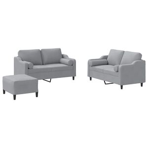 vidaXL 3 pcs conjunto de sof&aacute;s com almofadas tecido cinzento-claro
