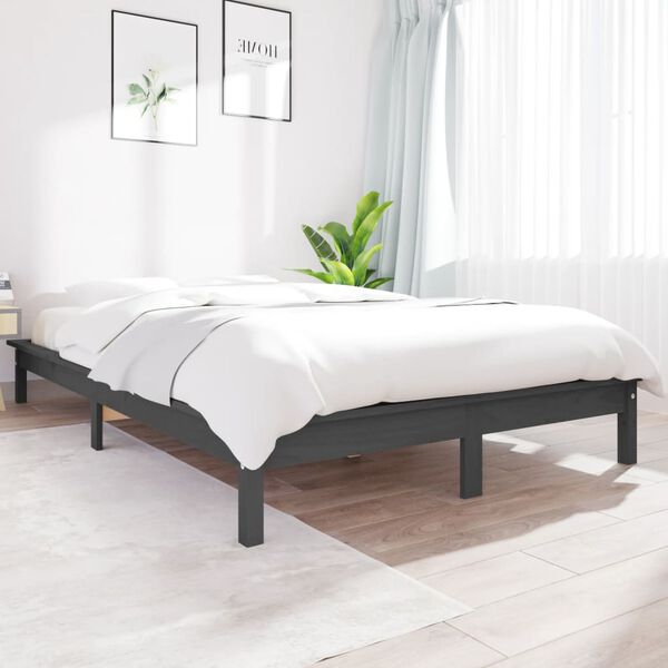 vidaXL Estrutura de cama 140x190 cm madeira de pinho maci&ccedil;a cinza