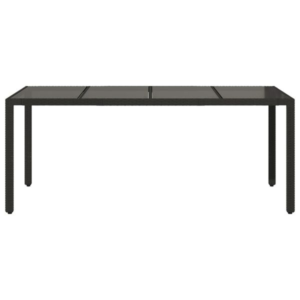 vidaXL Mesa de jardim com tampo de vidro 190x90x75 cm vime PE preto