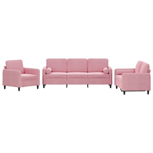 vidaXL 3 pcs conjunto de sof&aacute;s com almofadas veludo rosa