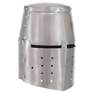 vidaXL Capacete de cavaleiro medieval r&eacute;plica LARP a&ccedil;o prateado