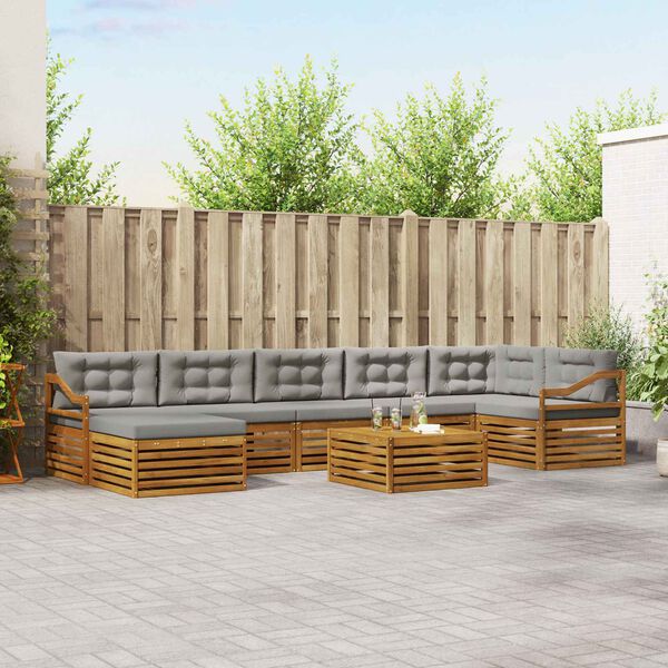 vidaXL Conjunto de Sof&aacute;s para Exterior 8 pcs Cinza Natural e Claro
