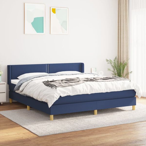 vidaXL Cama com molas/colch&atilde;o 160x200 cm tecido azul