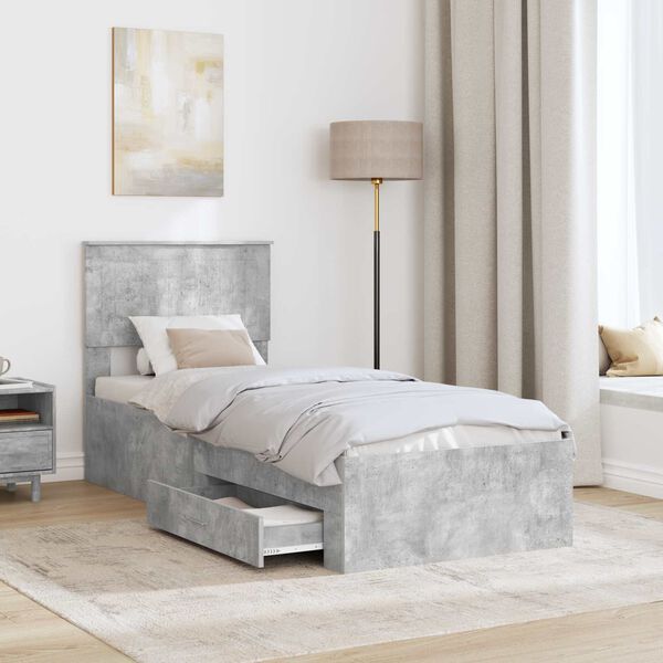 vidaXL Estrutura da Cama com gaveta Cinza Concreto e Prata 70 x 190 cm
