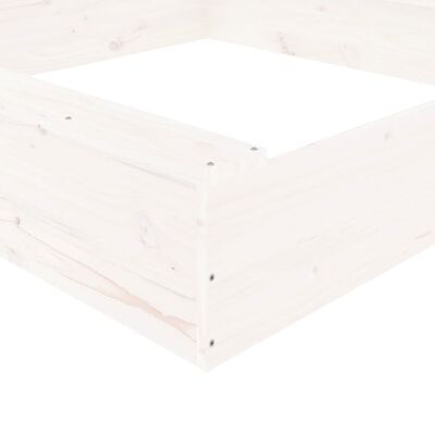 vidaXL Caixa de areia quadrada com assentos pinho maciço branco
