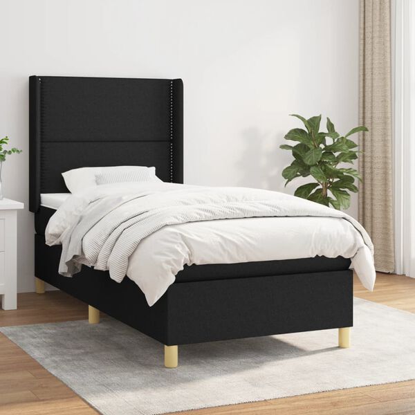 vidaXL Cama com molas/colch&atilde;o 90x190 cm tecido preto